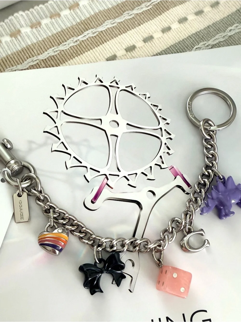 Coach Silver-Tone Charm Keychain with Multicolor Enamel Charms